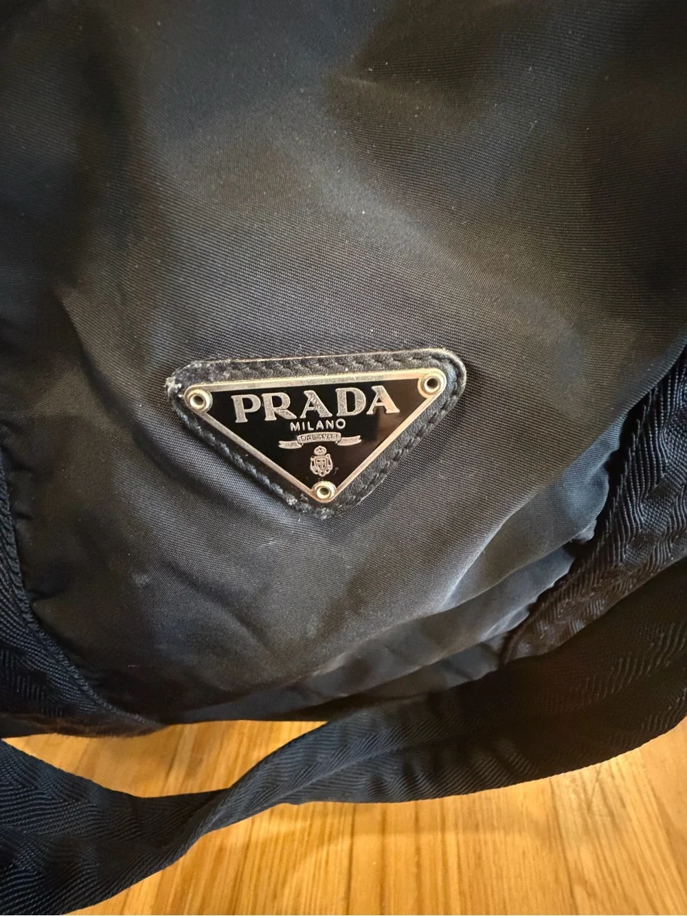 Prada Black Nylon Duffel Bag with Logo Plaque